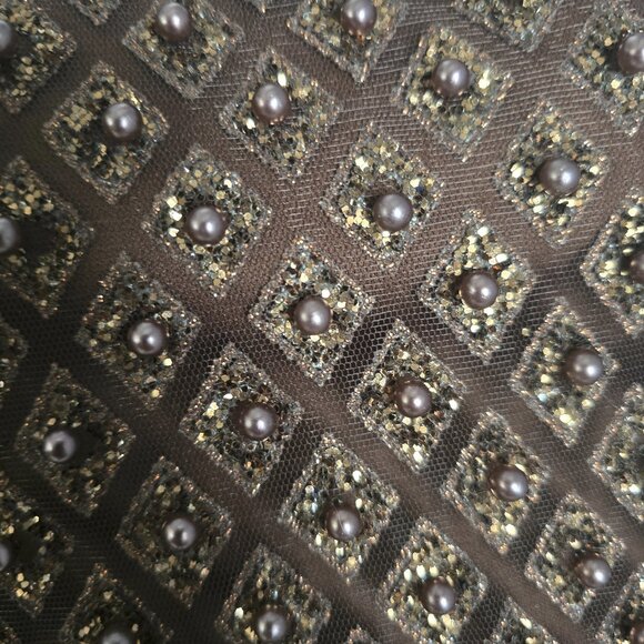 Fashion Nova Beaded Mesh Maxi Gown – Brown / Nude - Picture 3 of 4